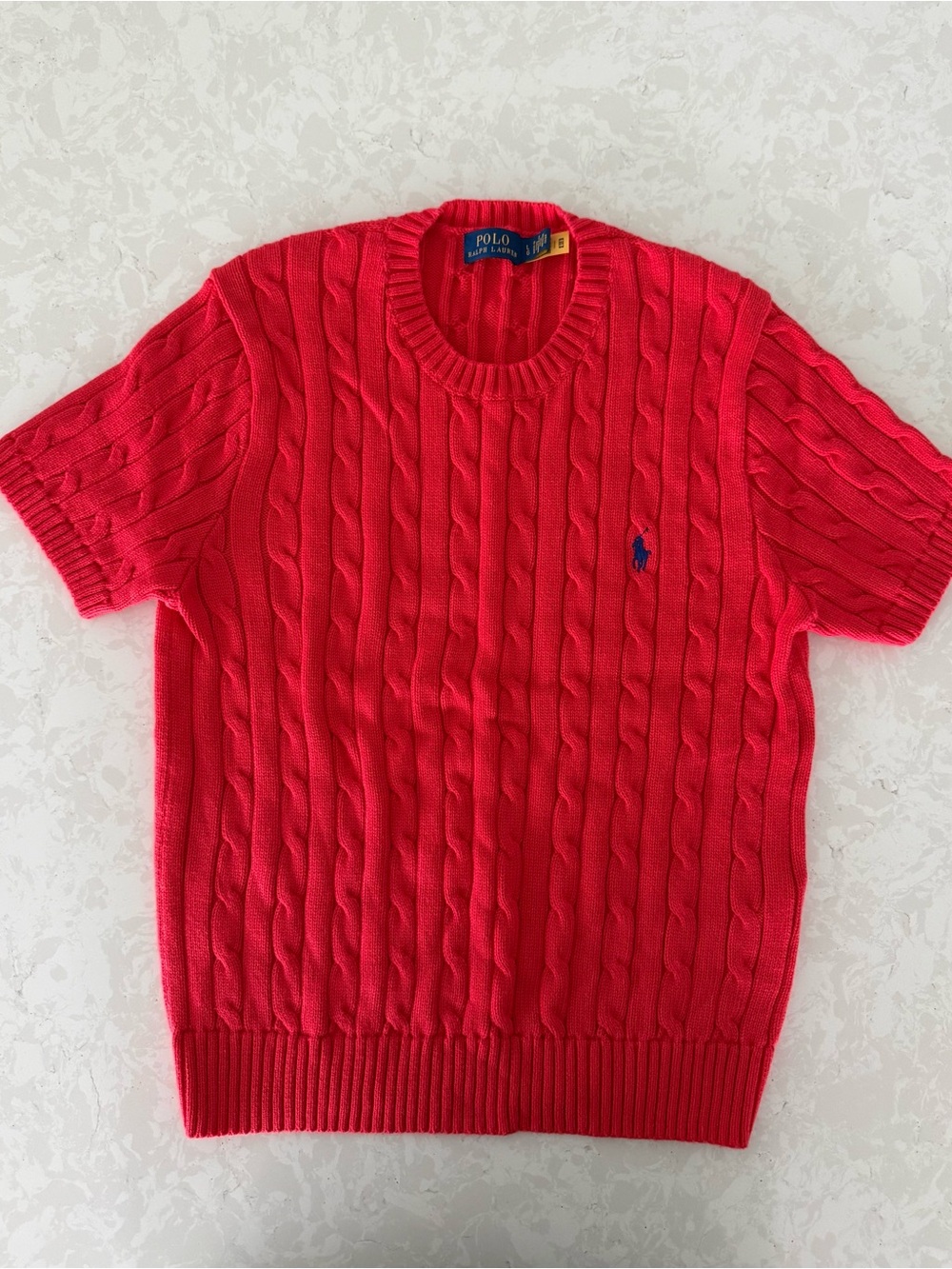 Polo by Ralph Lauren Bright Red Cable Short-Sleeve Crewneck Sweater
